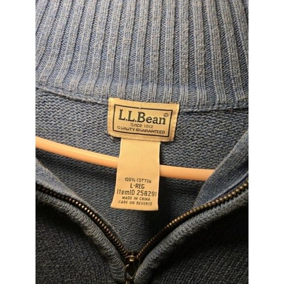 LL Bean Sweater Men's L Quarter Zip Pullover Knit Blue Mock neck - Picture 4 of 4